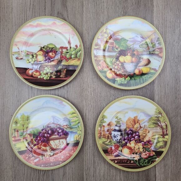 French Home De Limoges France 4 Porcelain Plates with Fruits - Picture 1 of 10